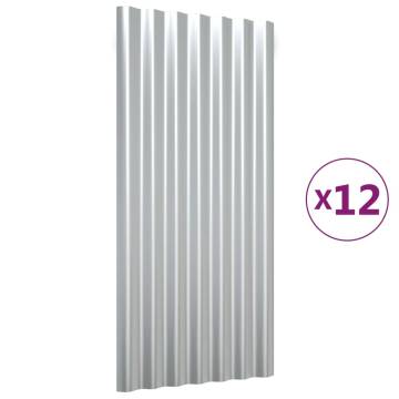 Roof Panels 12 pcs - Powder-coated Steel Silver 80x36 cm