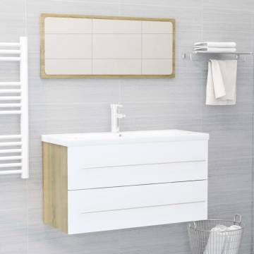 2 Piece Bathroom Furniture Set in White & Sonoma Oak