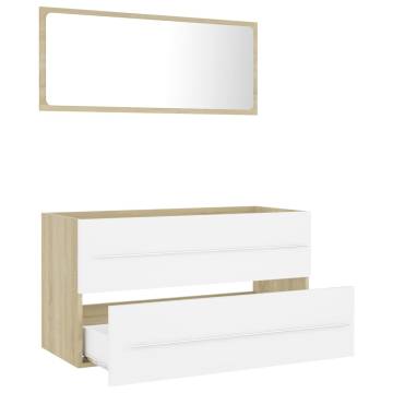 2 Piece Bathroom Furniture Set in White & Sonoma Oak