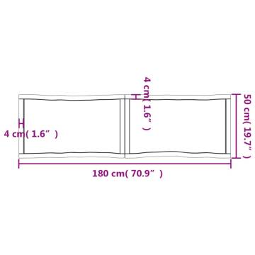 Table Top Dark Brown Solid Oak Wood - 180x50x(2-6) cm