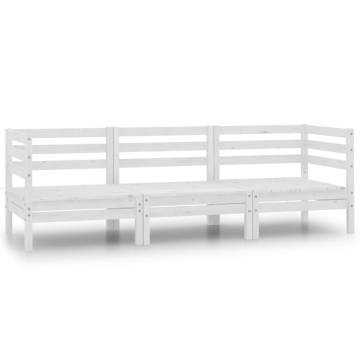 3 Piece Garden Lounge Set - Solid Pinewood in White