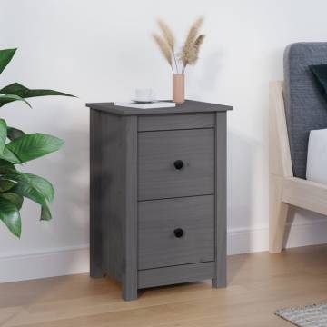 Grey Bedside Cabinet | Solid Pine Wood | 40x35x61.5 cm