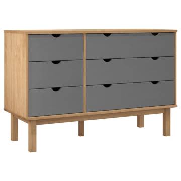 OTTA Brown & Grey Drawer Cabinet - Solid Pine Wood 111x43x73.5cm