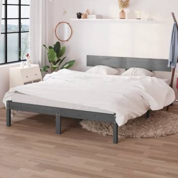 Grey Solid Wood Pine Bed Frame 160x200 cm - Modern Design