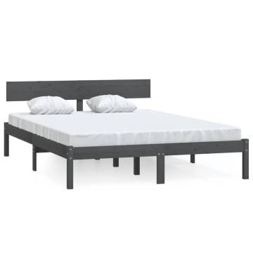 Grey Solid Wood Pine Bed Frame 160x200 cm - Modern Design