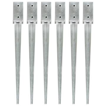 Ground Spikes 6 pcs Silver - Galvanised Steel 7x7x75 cm