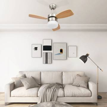 Ceiling Fan with Light & Remote Control - 76cm Light Brown