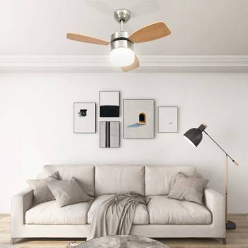 Ceiling Fan with Light & Remote Control - 76cm Light Brown