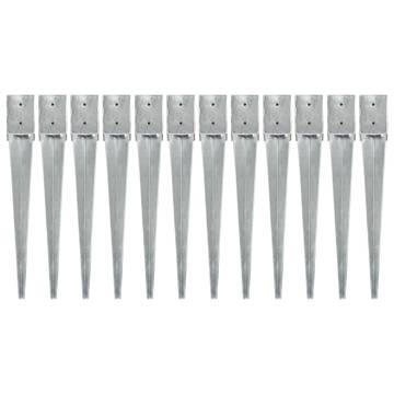 Ground Spikes 12 pcs Silver - Galvanised Steel 10x10x76 cm