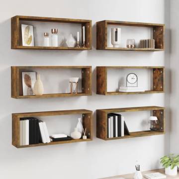 Wall Cube Shelves 6 pcs - Smoked Oak & Engineered Wood