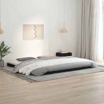 Black Bed Frame 200x200 cm - Solid Pine Wood | HipoMarket