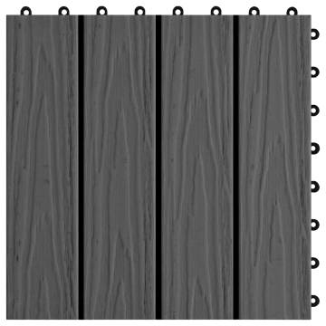 11 pcs Black WPC Decking Tiles - Deep Embossed 30x30 cm