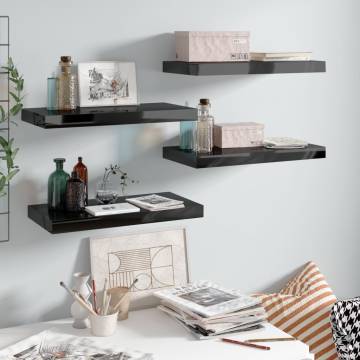 Floating Wall Shelves 4 pcs High Gloss Black - Stylish Display