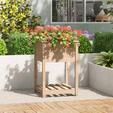 Planter with Shelf - Solid Pine Wood 54x54x81 cm | Hipo Market