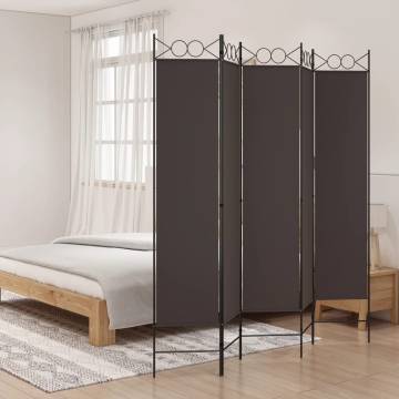 5-Panel Room Divider Brown 200x200 cm - Stylish Privacy Screen