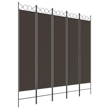 5-Panel Room Divider Brown 200x200 cm - Stylish Privacy Screen