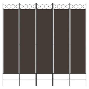 5-Panel Room Divider Brown 200x200 cm - Stylish Privacy Screen