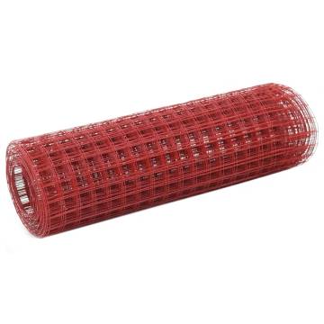 Chicken Wire Fence Steel with PVC Coating 10x0.5m - Red