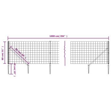 Wire Mesh Fence with Spike Anchors Anthracite - 0.8x10m