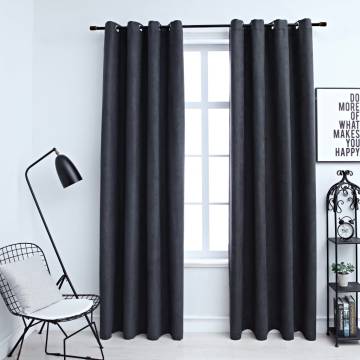 Elegant Blackout Curtains with Metal Rings - Anthracite 140x175 cm