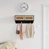 Wall-Mounted Coat Rack | Black Engineered Wood & Rattan