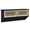 Wall-Mounted Coat Rack | Black Engineered Wood & Rattan