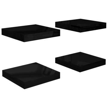 Stylish High Gloss Black Floating Wall Shelves - Set of 4