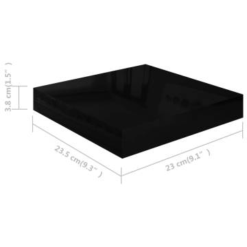 Stylish High Gloss Black Floating Wall Shelves - Set of 4