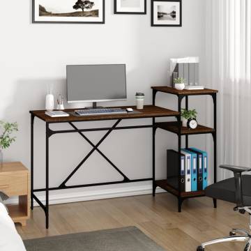 Brown Oak Desk with Shelves - Industrial Style 135x50x90 cm