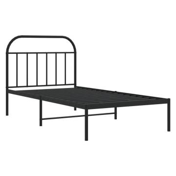 Metal Bed Frame with Headboard - Black 107x203 cm | HipoMarket