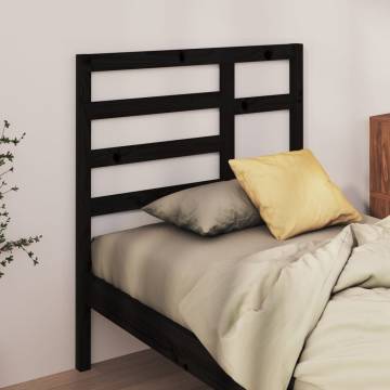 Stylish Black Pine Bed Headboard - 106x4x104 cm