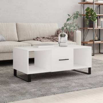 Elegant White Coffee Table - 102x50x40 cm Engineered Wood