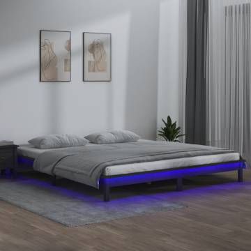 LED Bed Frame Grey 200x200 cm - Solid Wood with RGB Lights