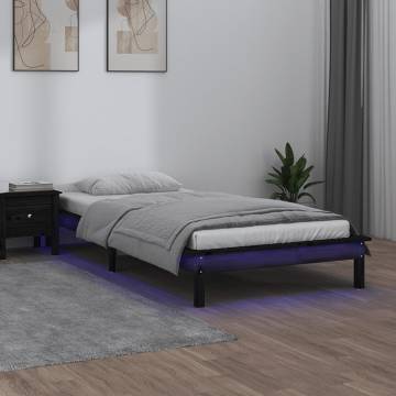 LED Bed Frame Black 75x190 cm - Stylish Solid Wood Design