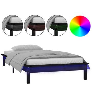 LED Bed Frame Black 75x190 cm - Stylish Solid Wood Design