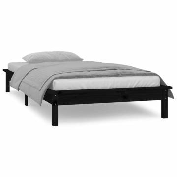 LED Bed Frame Black 75x190 cm - Stylish Solid Wood Design