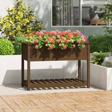 Wooden Planter with Shelf - Honey Brown, Solid Pine - 111.5cm