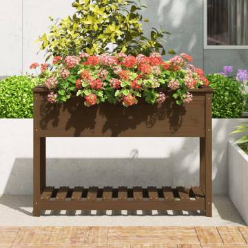 Wooden Planter with Shelf - Honey Brown, Solid Pine - 111.5cm