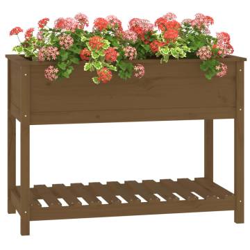 Wooden Planter with Shelf - Honey Brown, Solid Pine - 111.5cm