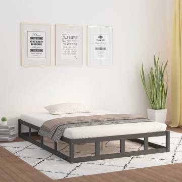 Grey King Size Bed Frame 150x200 cm - Solid Wood Design