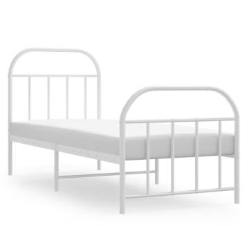 Metal Bed Frame with Headboard & Footboard - Small Single White