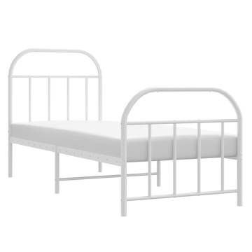 Metal Bed Frame with Headboard & Footboard - Small Single White