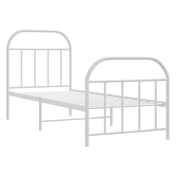 Metal Bed Frame with Headboard & Footboard - Small Single White