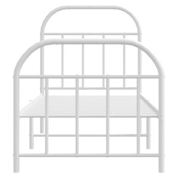 Metal Bed Frame with Headboard & Footboard - Small Single White