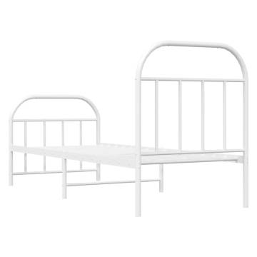 Metal Bed Frame with Headboard & Footboard - Small Single White