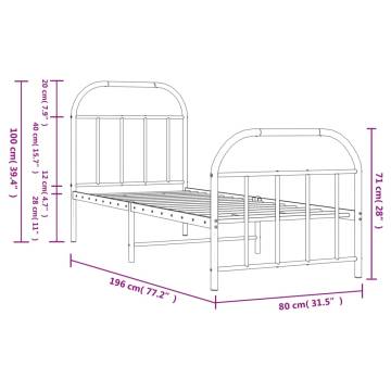 Metal Bed Frame with Headboard & Footboard - Small Single White