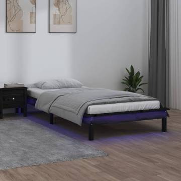 LED Bed Frame Black 100x200 cm - Solid Pine Wood Design