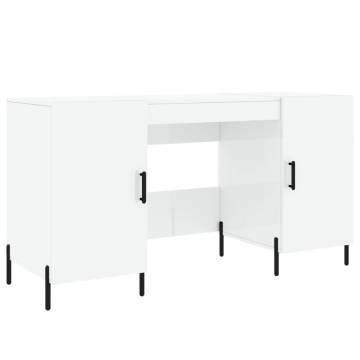 Elegant High Gloss White Desk - 140x50x75 cm Engineered Wood