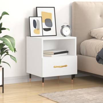 Stylish White Bedside Cabinet - Modern Engineered Wood Design