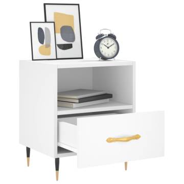 Stylish White Bedside Cabinet - Modern Engineered Wood Design